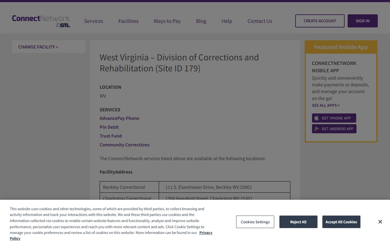 Marshall County inmate records ConnectNetwork WVDCR services